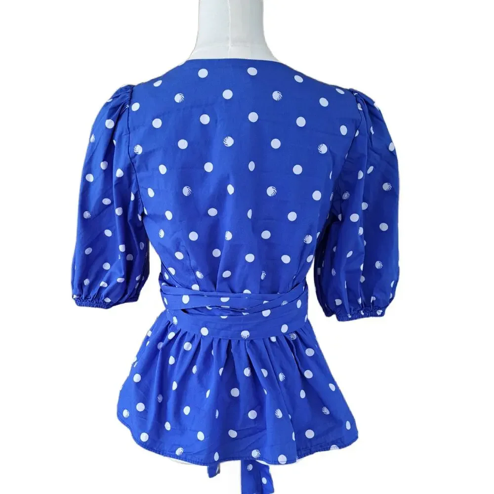 Lilly Pulitzer Kara Cotton Wrap Top Blue Dot Grotto Hotter Spot Sz 6 Puff Sleeve
